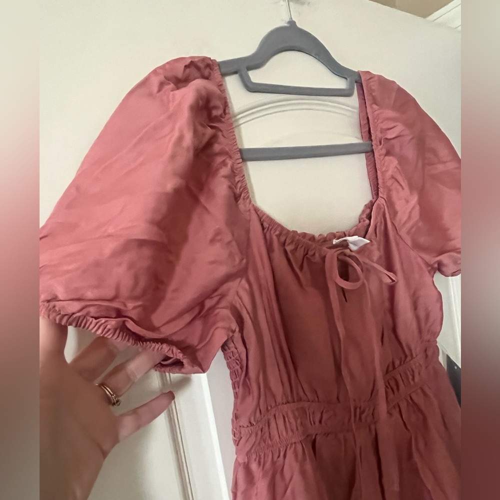 August Sky Dark Blush Puffy Sleeve Stretchy Maxi Dress Women’s size medium - Picture 5 of 15